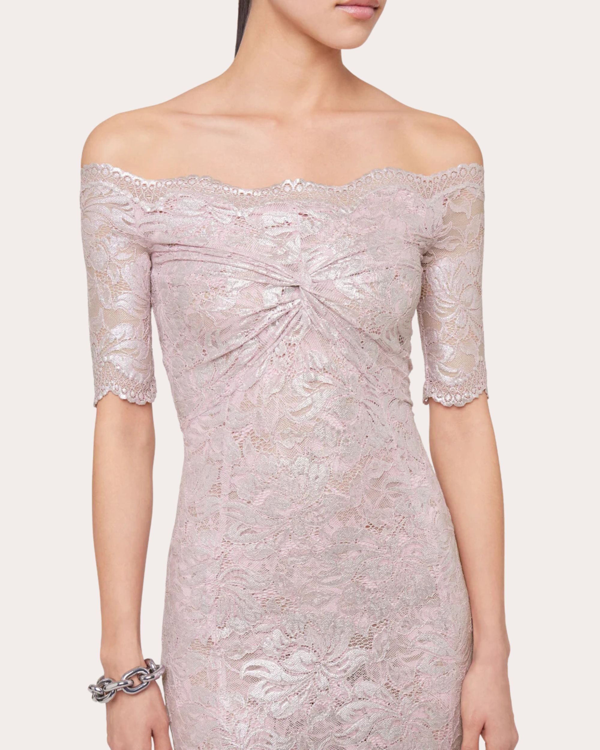 Metallic Lace Off-Shoulder Maxi Dress - 5