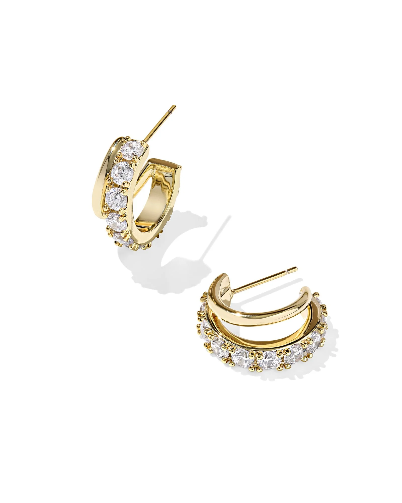 Livy Gold Huggie Earrings in White Crystal - 1