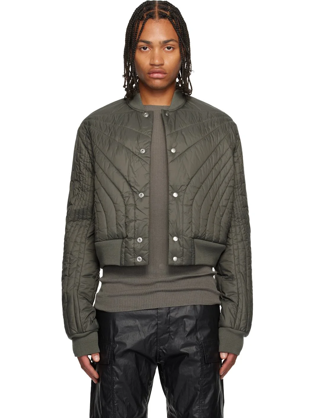 Khaki Concordians Quilted Flight Down Bomber Jacket - 1