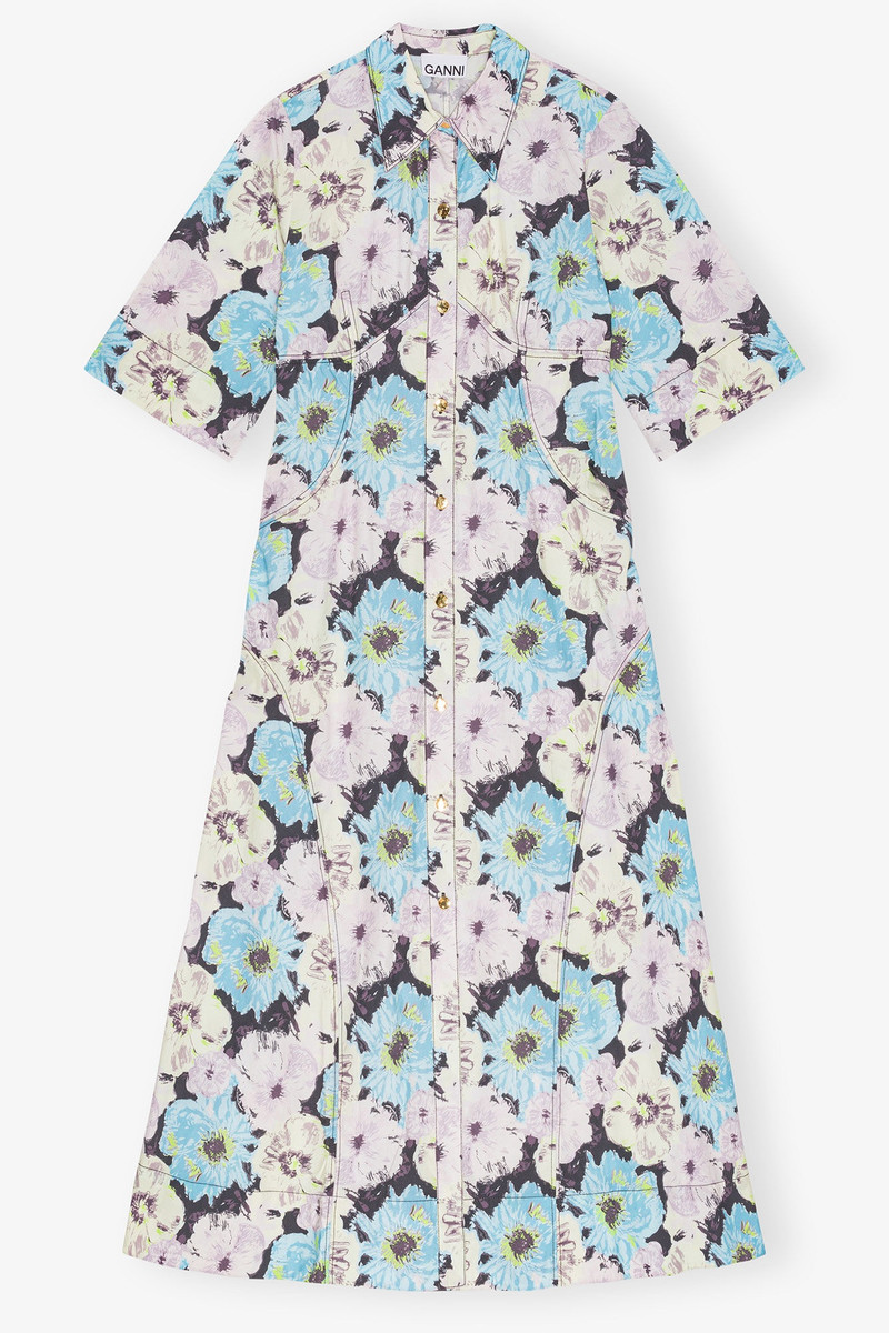 FLORAL PRINTED COTTON LONG SHIRT DRESS 1