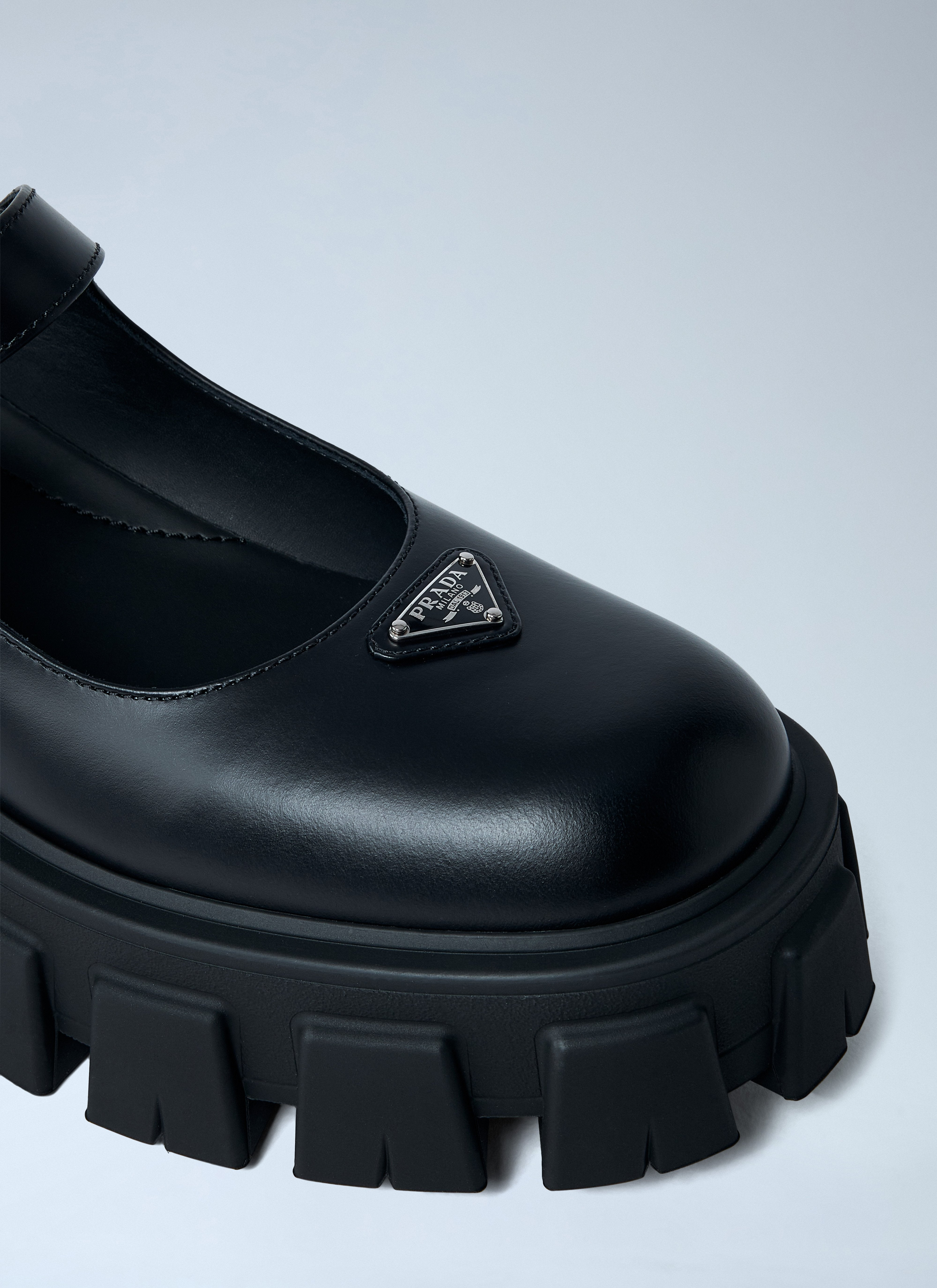 Prada Women Leather Logo Plaque Platform Flats - 5