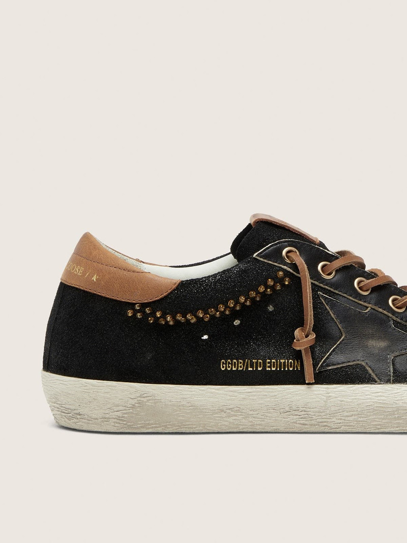 Women’s Super-Star LTD in black glitter leather with black leather star 5