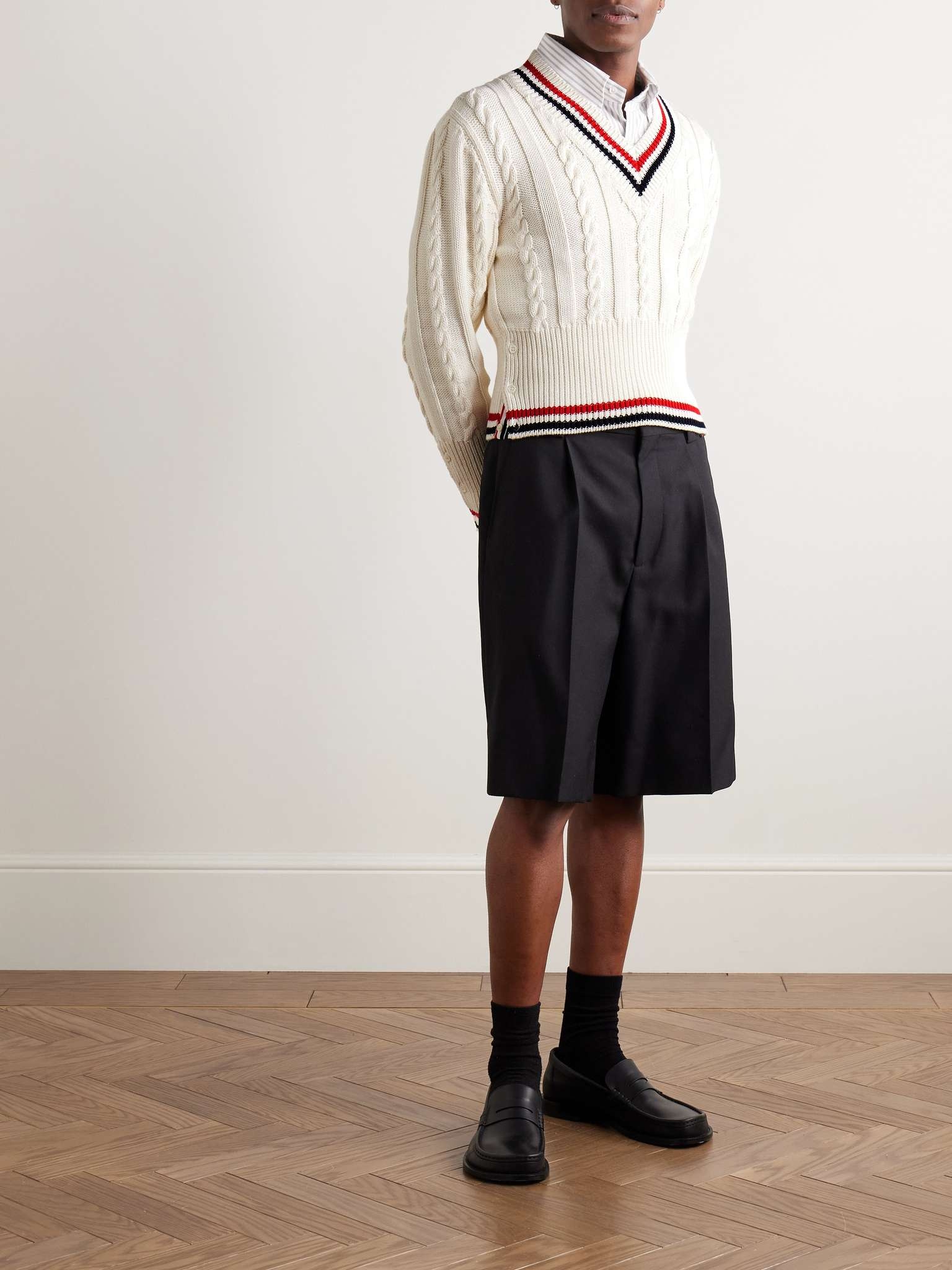 Slim-Fit Cropped Striped Cable-Knit Cotton Sweater - 2