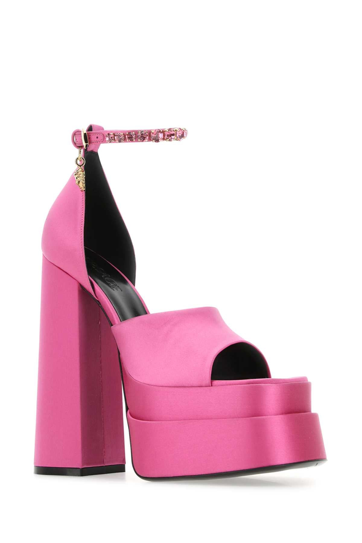 Versace Women Fuchsia Satin Medusa Aevitas Sandals - 2