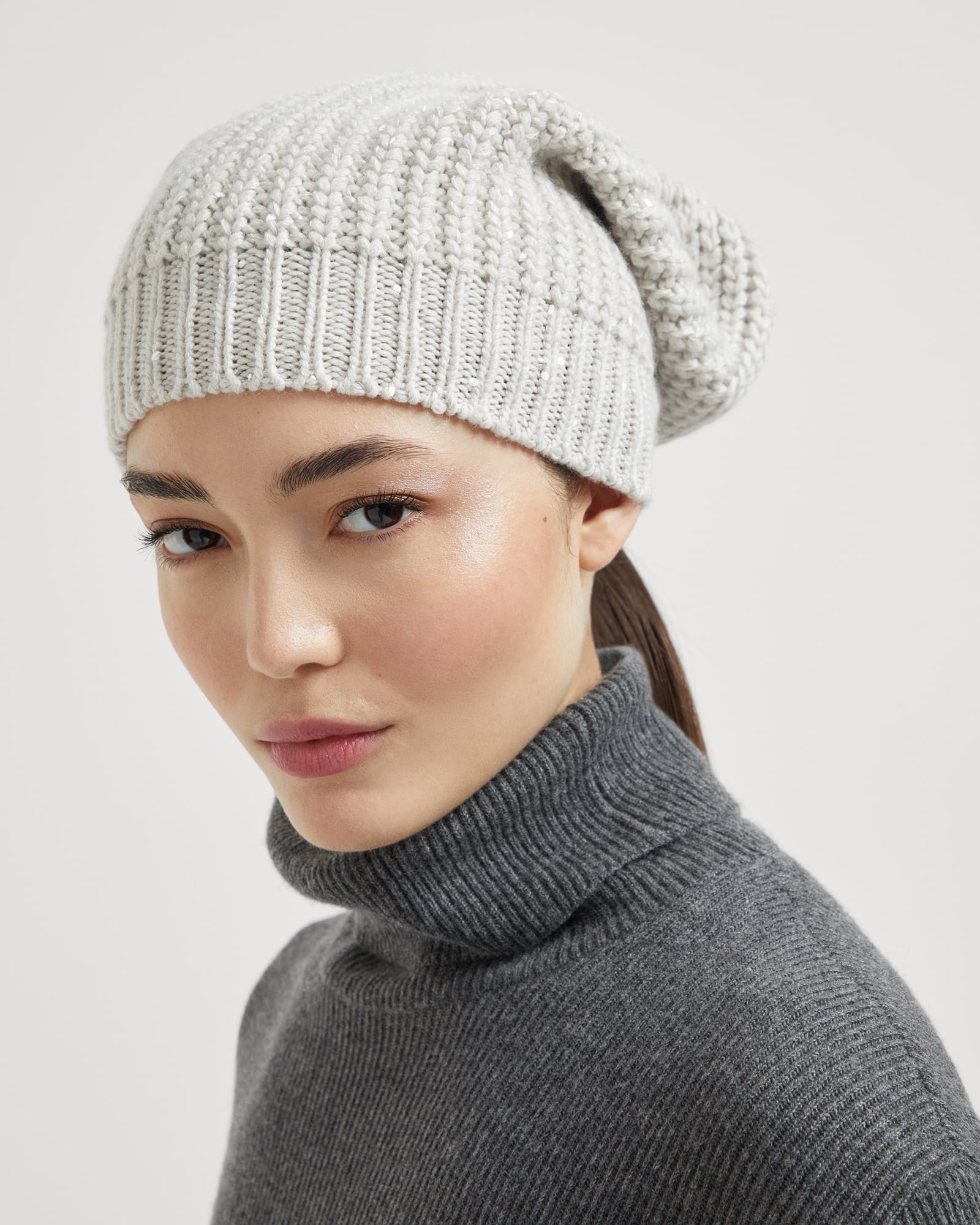 Cashmere and silk Diamond yarn knit beanie - 3