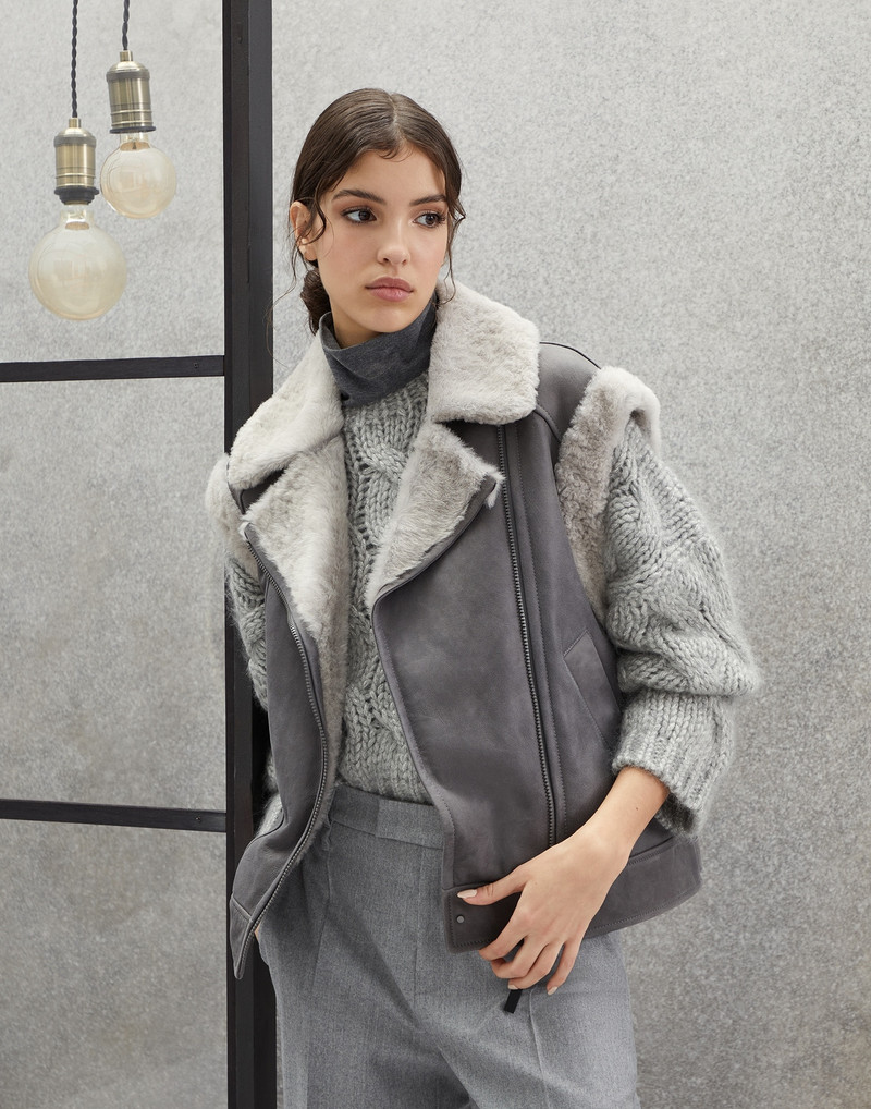 Fuzzy shearling biker vest with monili 6