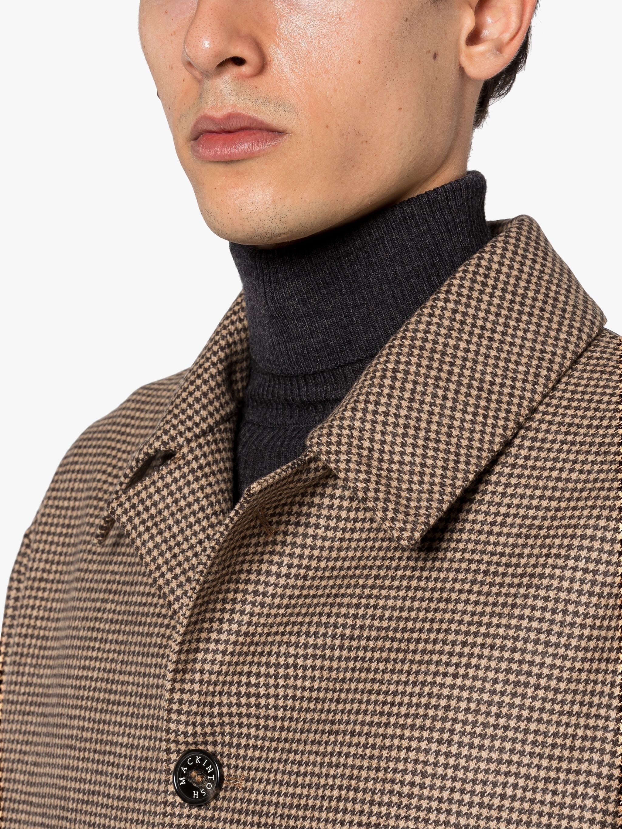 HUMBIE BROWN HOUNDSTOOTH WOOL OVERCOAT - 5