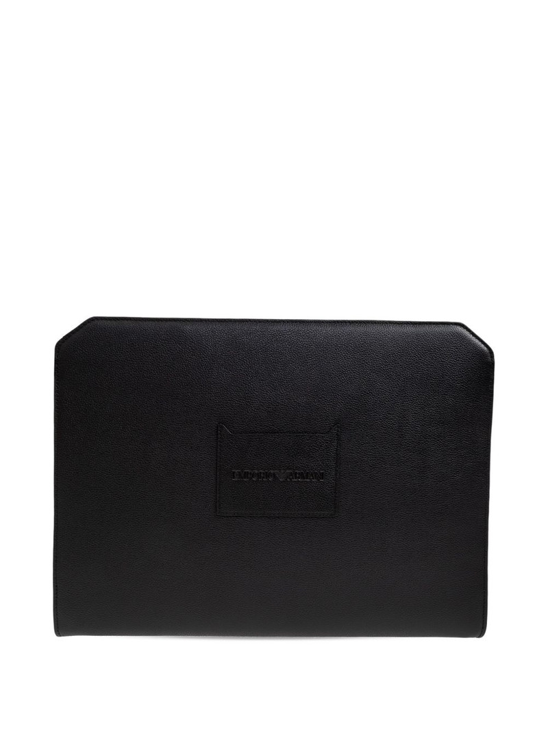 logo-plaque leather clutch bag 3