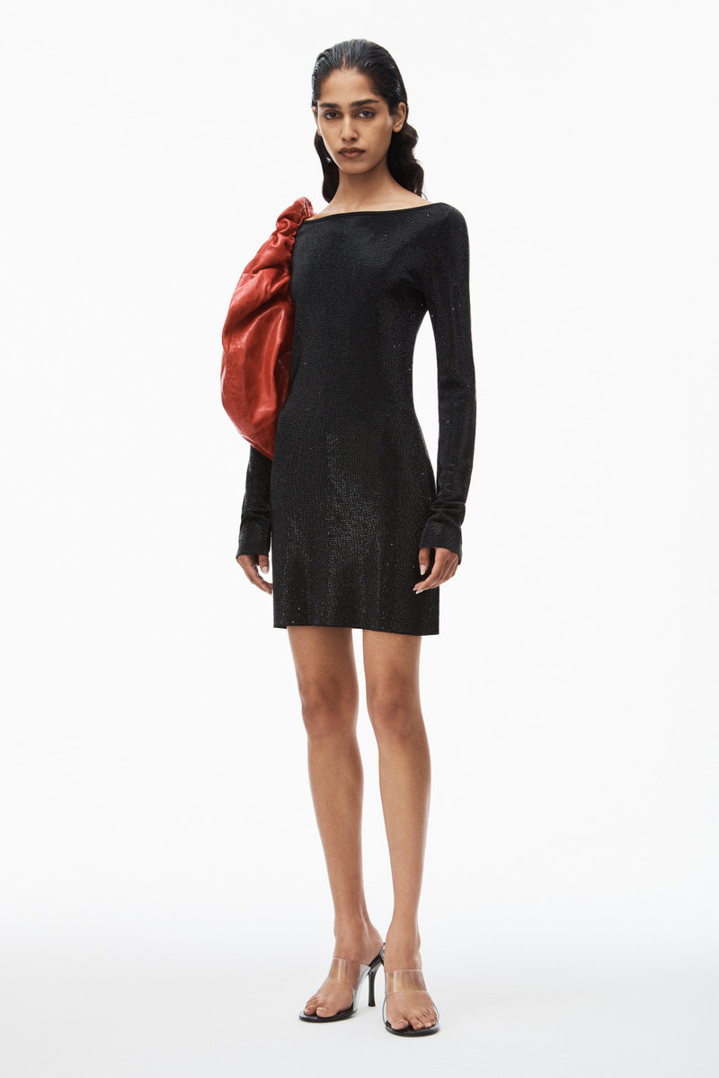 Alexander Wang CLEAR BEAD HOTFIX BOATNECK MINIDRESS IN LONG SLEEVE outlook