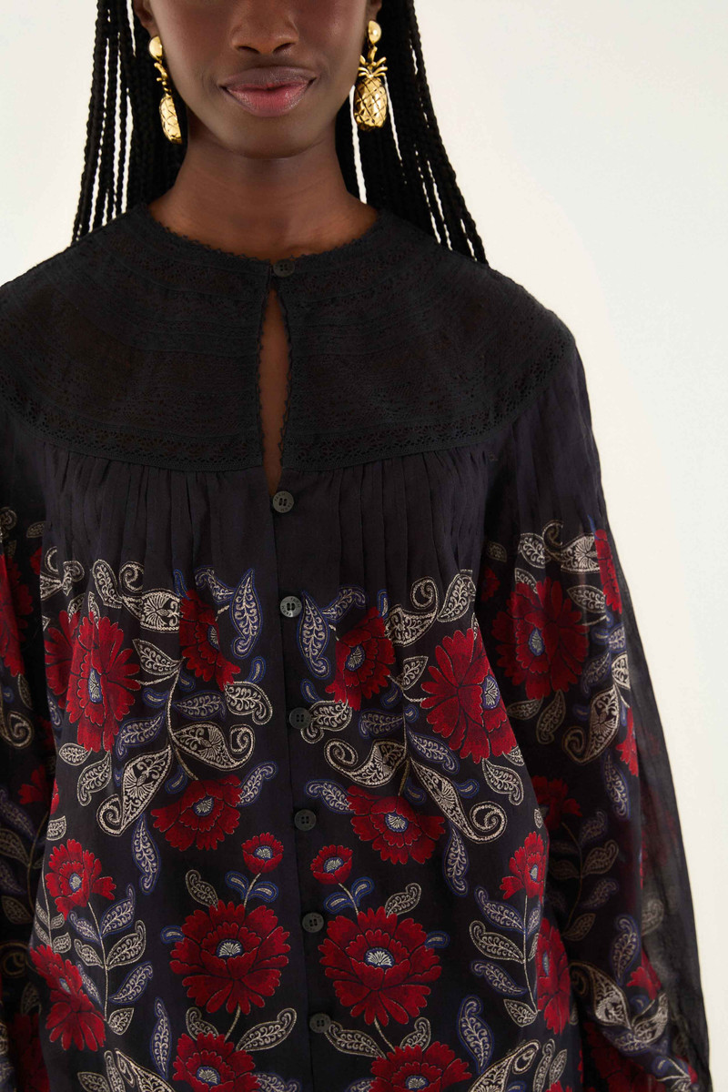 FARM RIO Black Valentina Long Sleeve Blouse outlook