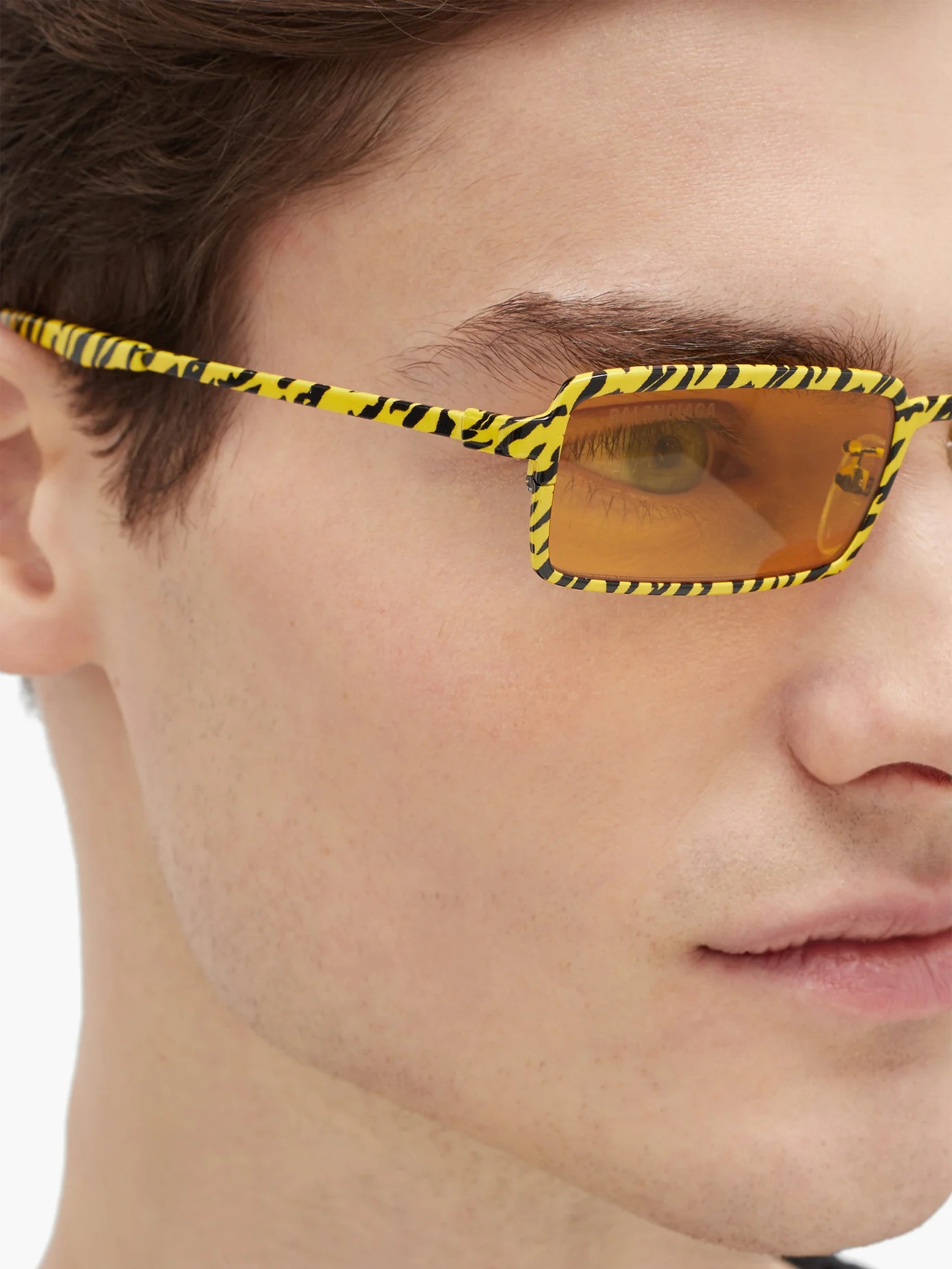 Tiger-print slim rectangular metal sunglasses - 3