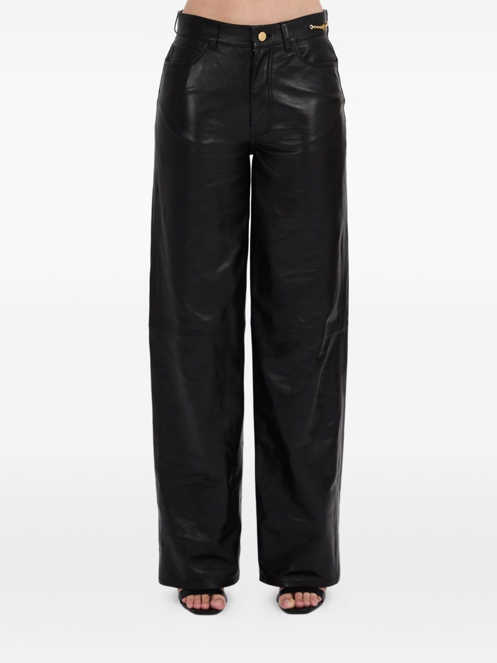 chain-embellished leather trousers - 2