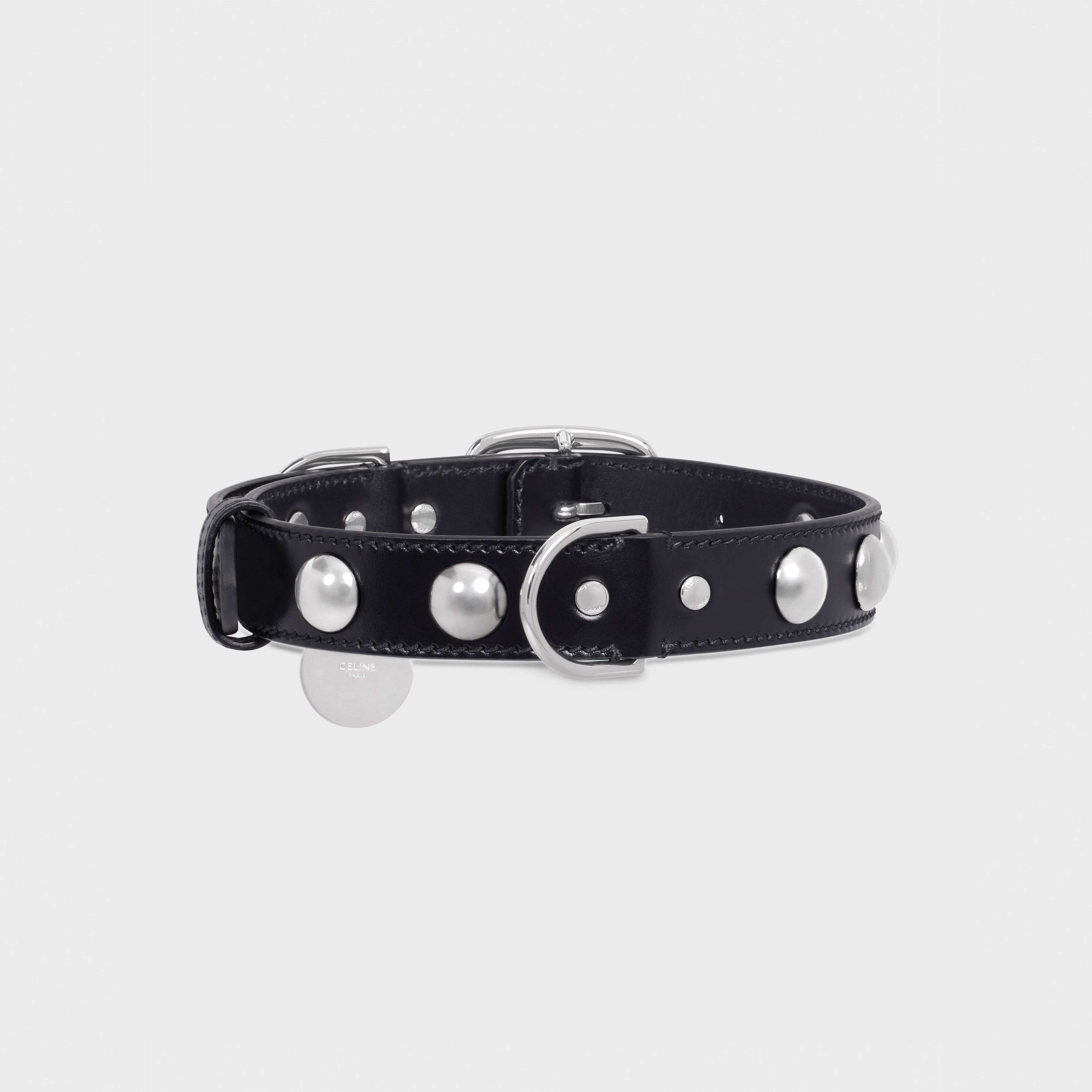 Wide Medium Dog Collar in Smooth Calfskin with Studs - 3