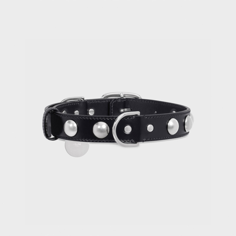 Wide Medium Dog Collar in Smooth Calfskin with Studs 3