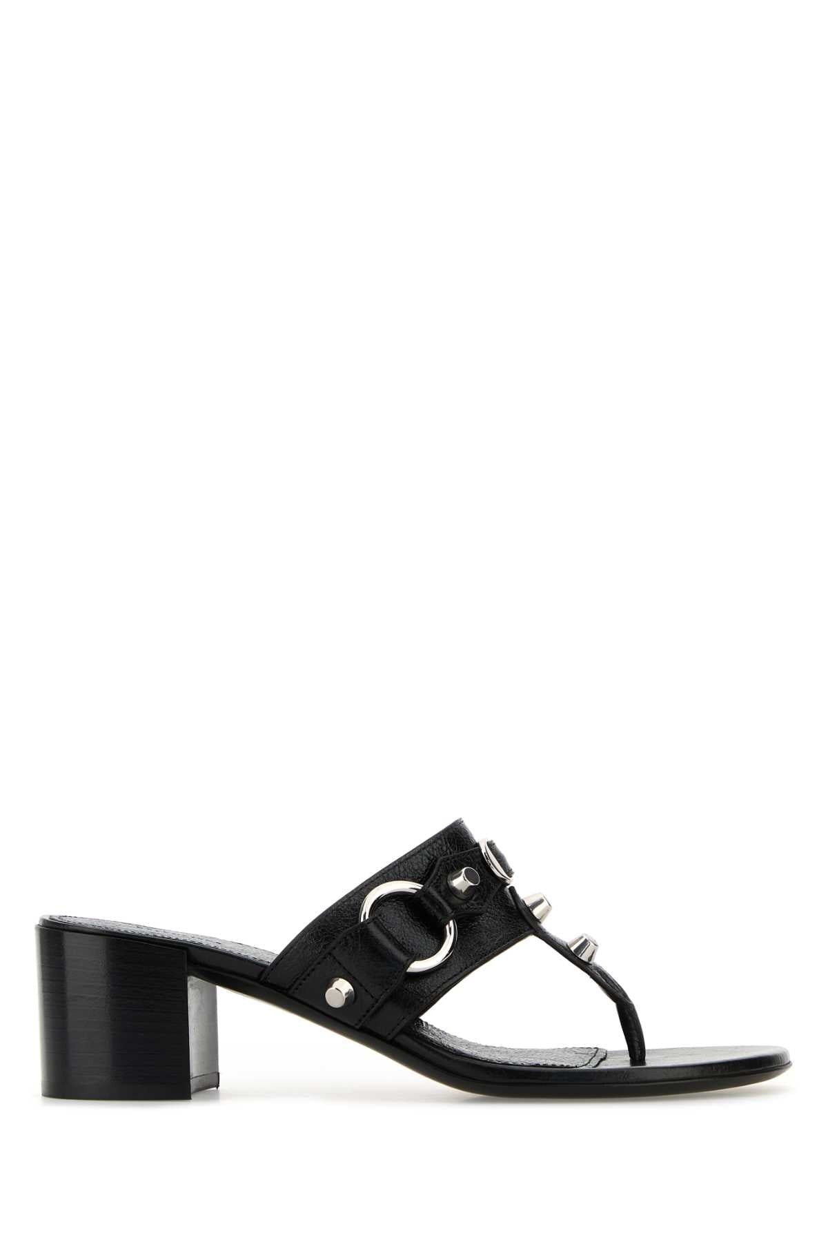 サンダル・ミュール Balenciaga Black Leather City Thong Mules BALENCIAGA Balenciaga Women Black Leather City Thong Mules
