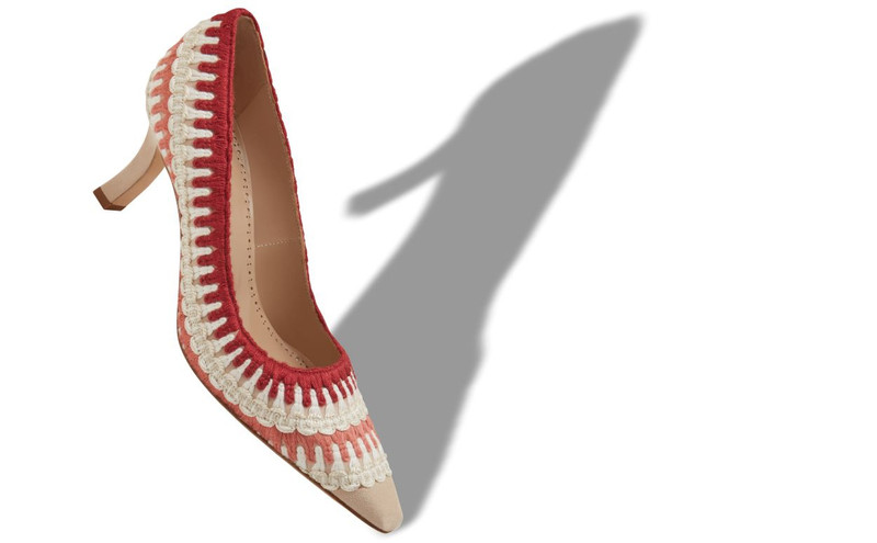 Manolo Blahnik Light Beige Suede Knitted Detail Pumps outlook