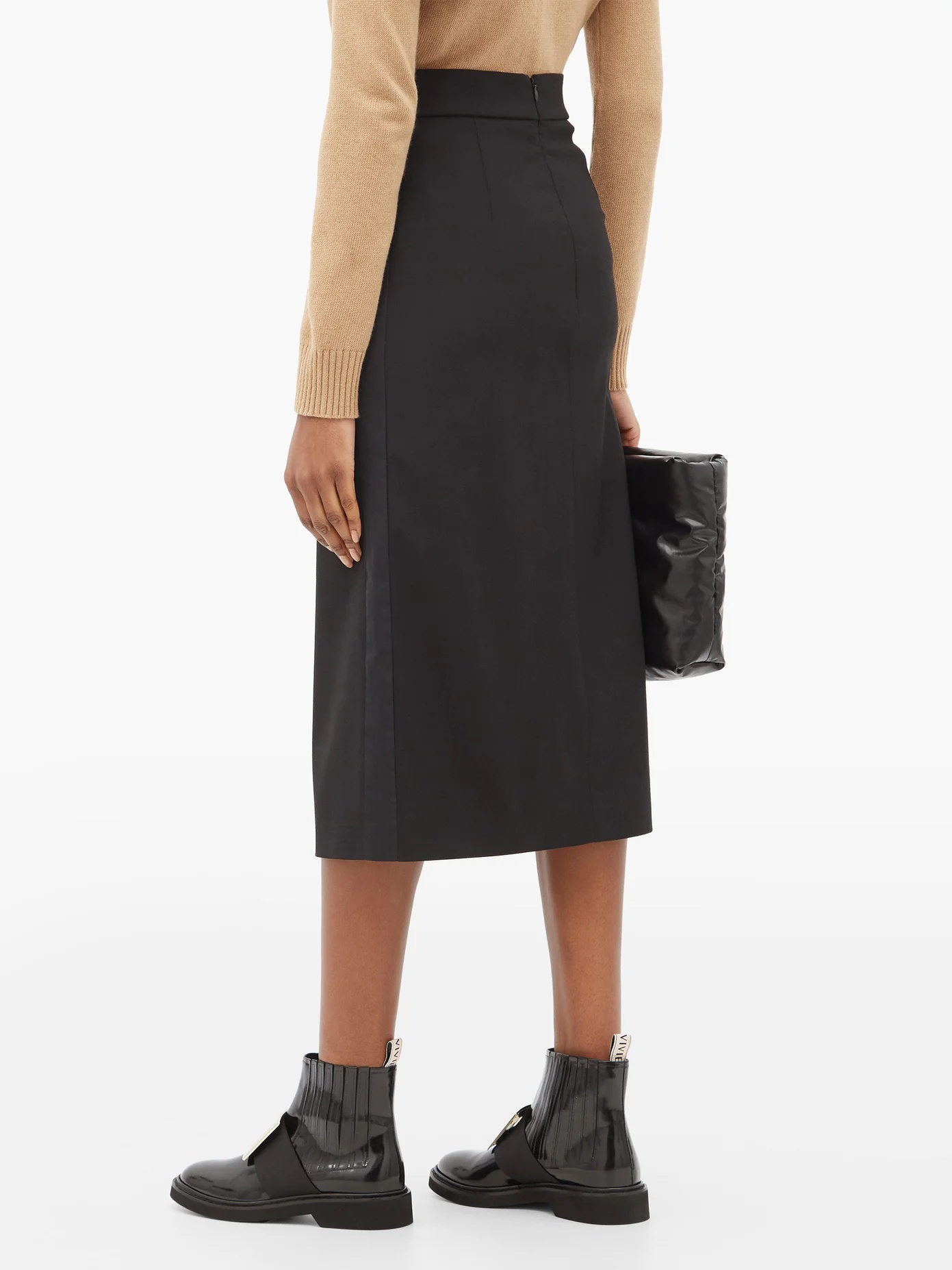 High-rise front-slit twill pencil skirt - 5