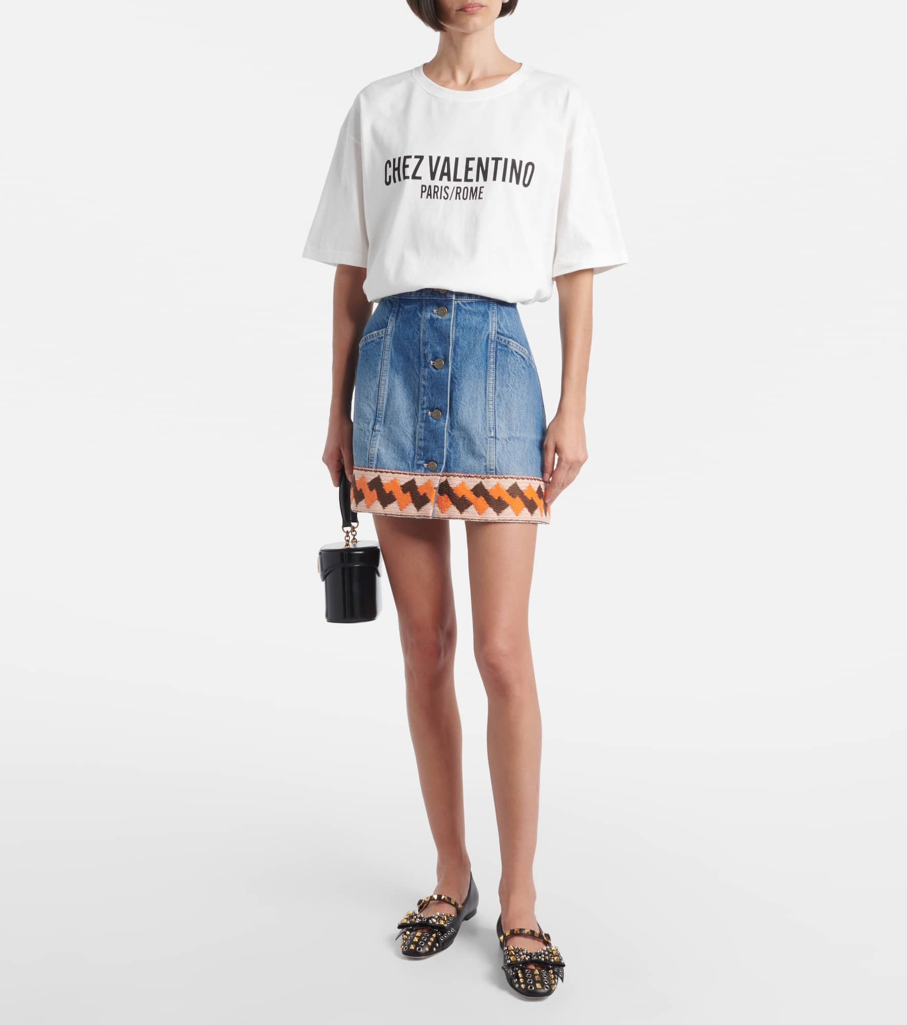 Jacquard-trimmed denim miniskirt - 2