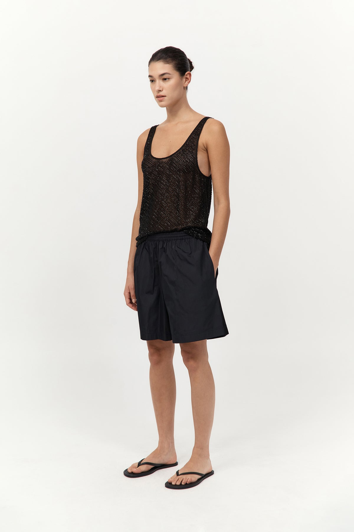 Glass Beaded Mesh Top - Jet Black - 3