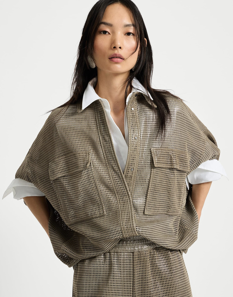 Sparkling leather net shirt 5
