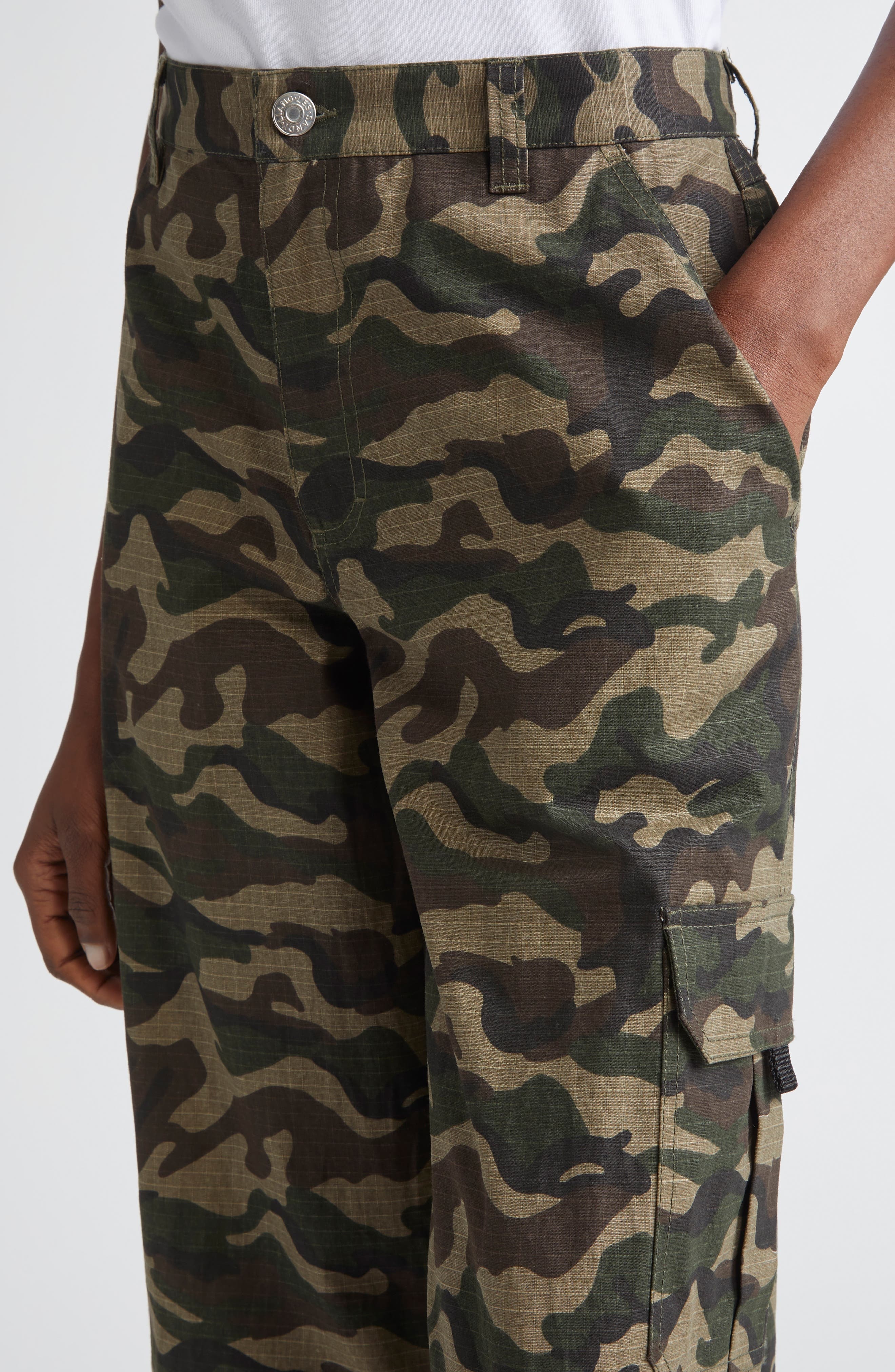 Sandy Liang Sorano Bow Embroidered Wide Leg Camo Cargo Pants in Green Multi at Nordstrom - 4