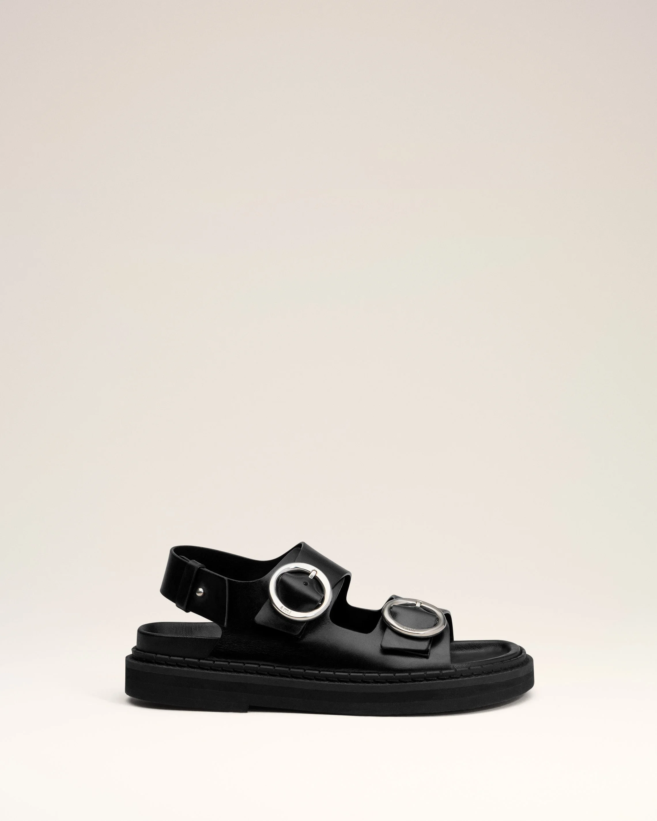 BLACK LEATHER FUSSBET MIDI SANDALS - 1