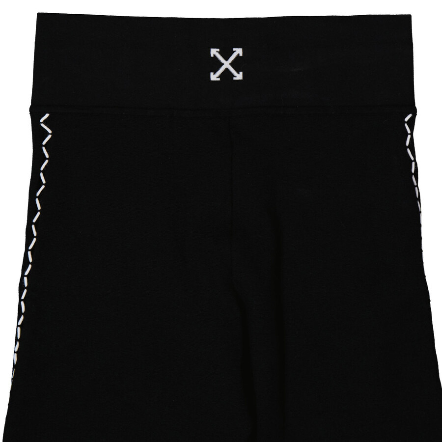 Off-White Ladies Black/White Rib-Knit Biker Shorts - 6