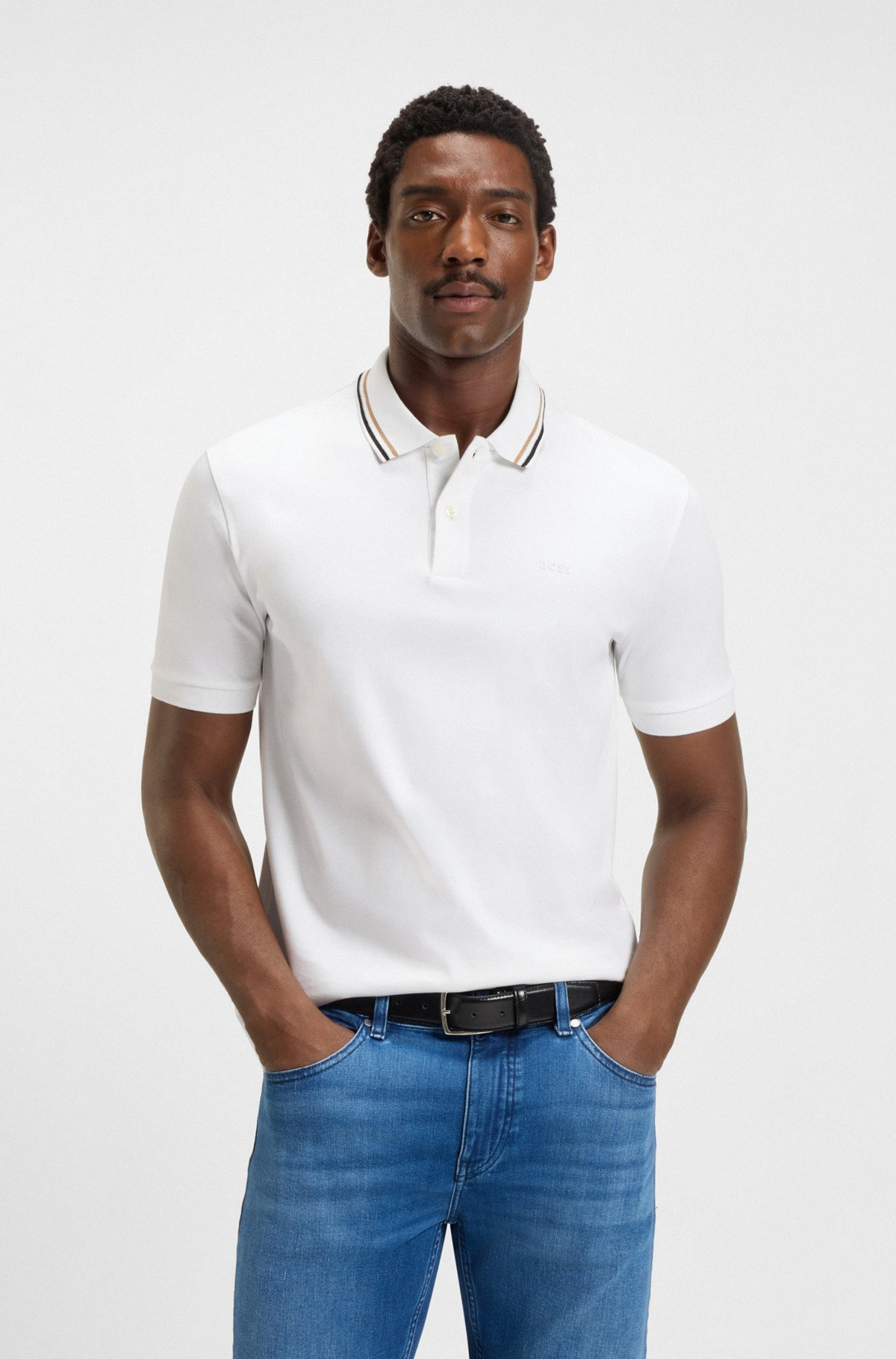 SLIM-FIT POLO SHIRT IN COTTON WITH STRIPED COLLAR - 2