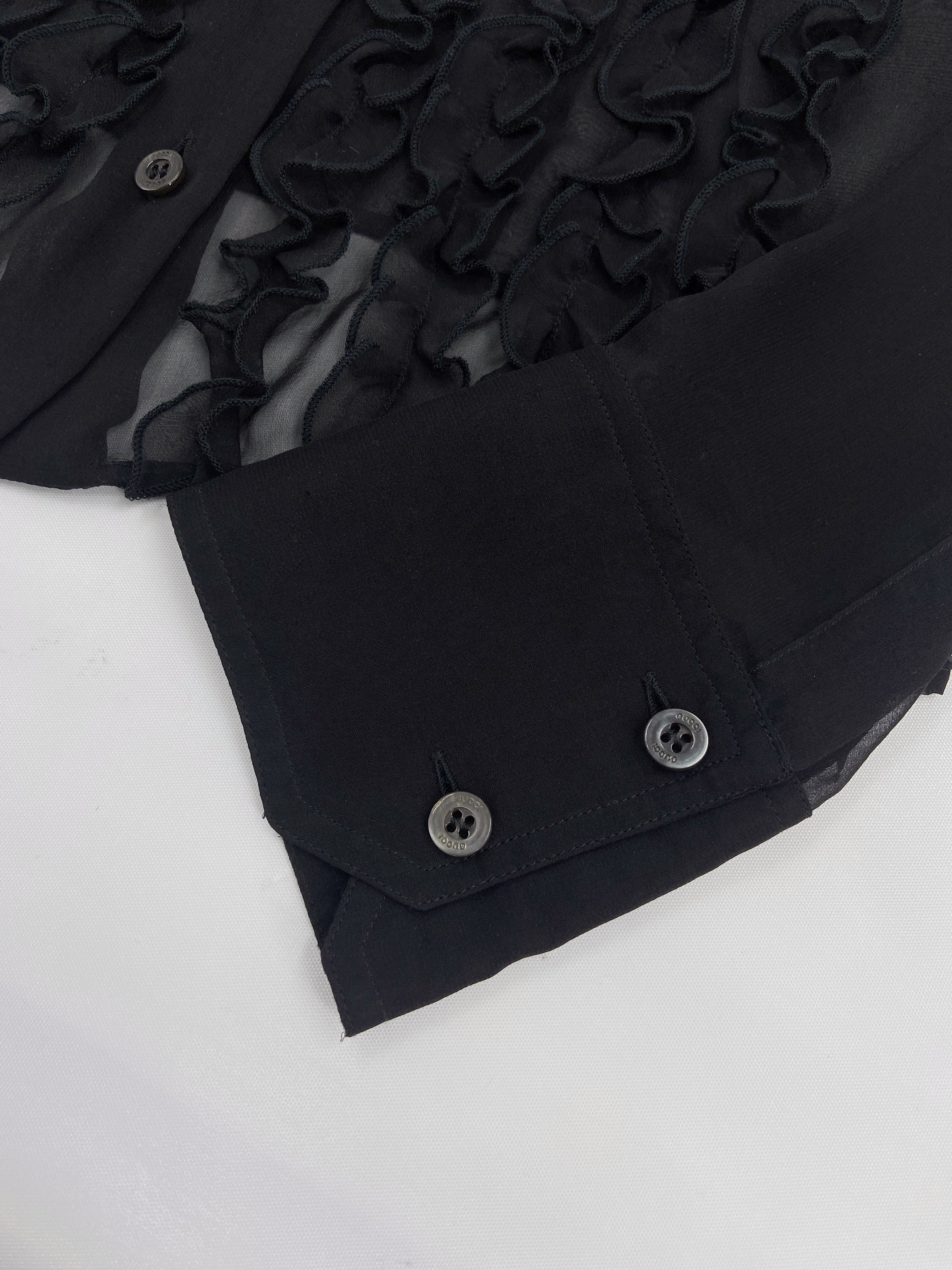 Gucci Spring 1999 Tom Ford Daisey Fuentes Ruffled Silk Sheer Dress Shirt 40 - 13