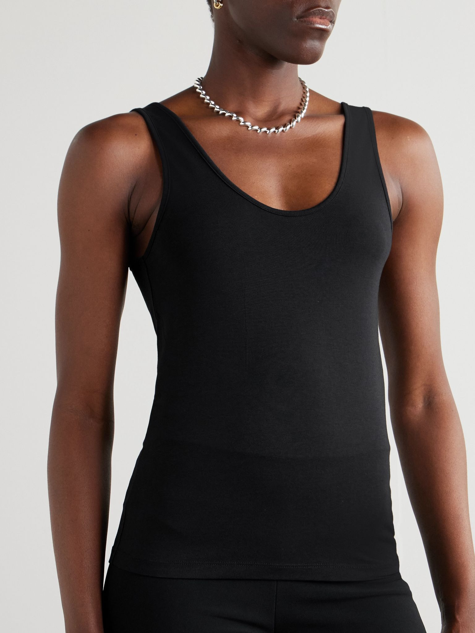 Stretch Lyocell and organic cotton-blend jersey tank top Black - 3