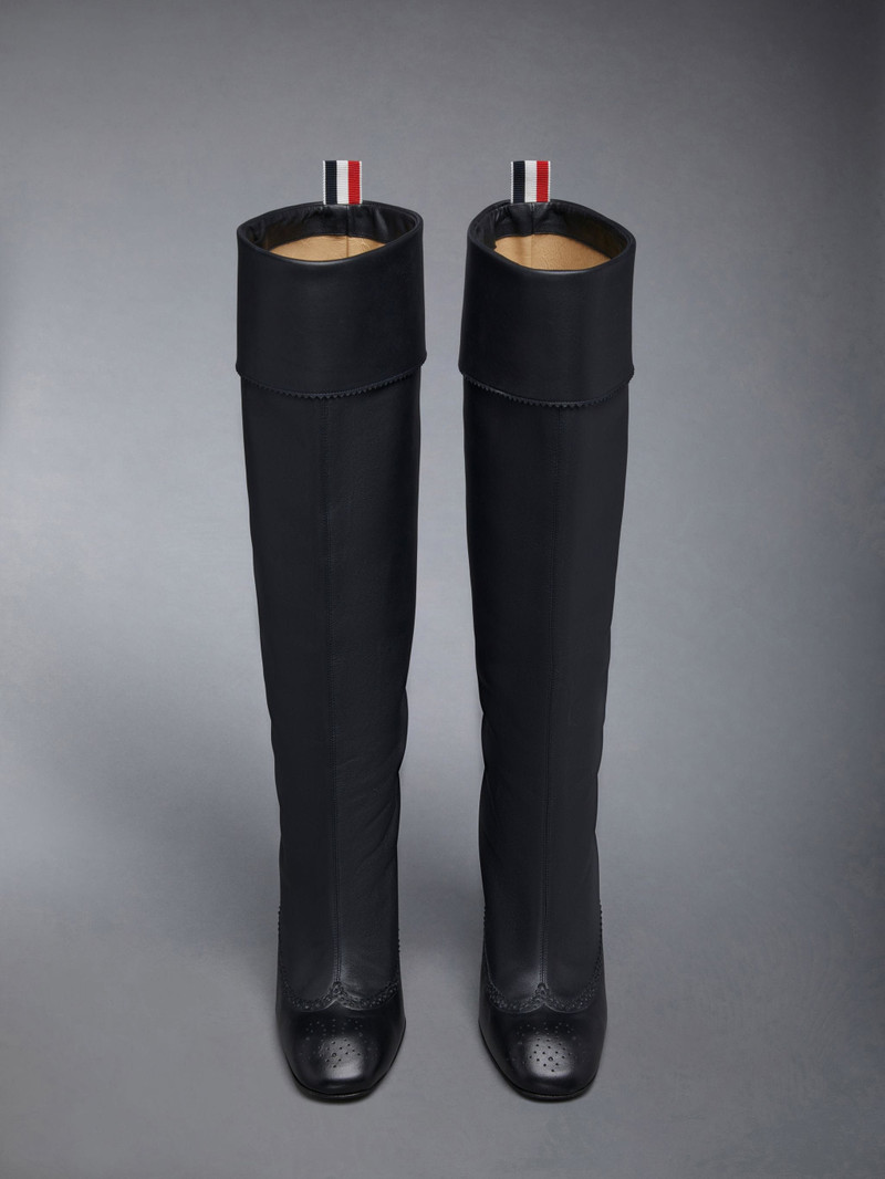 Calf Leather 105mm Block Heel Brogued Knee High Boot 4