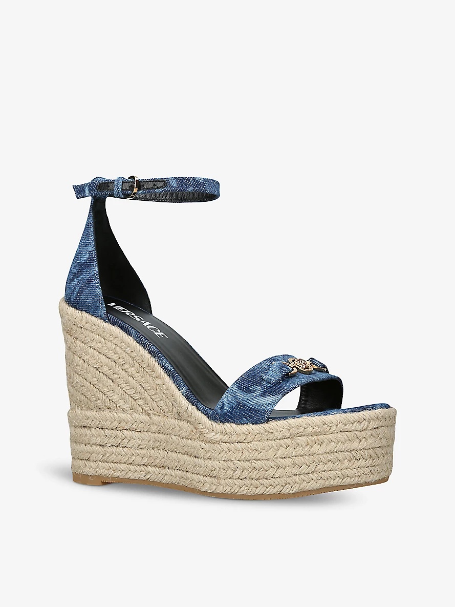 Baroque graphic-pattern woven wedge espadrilles - 3