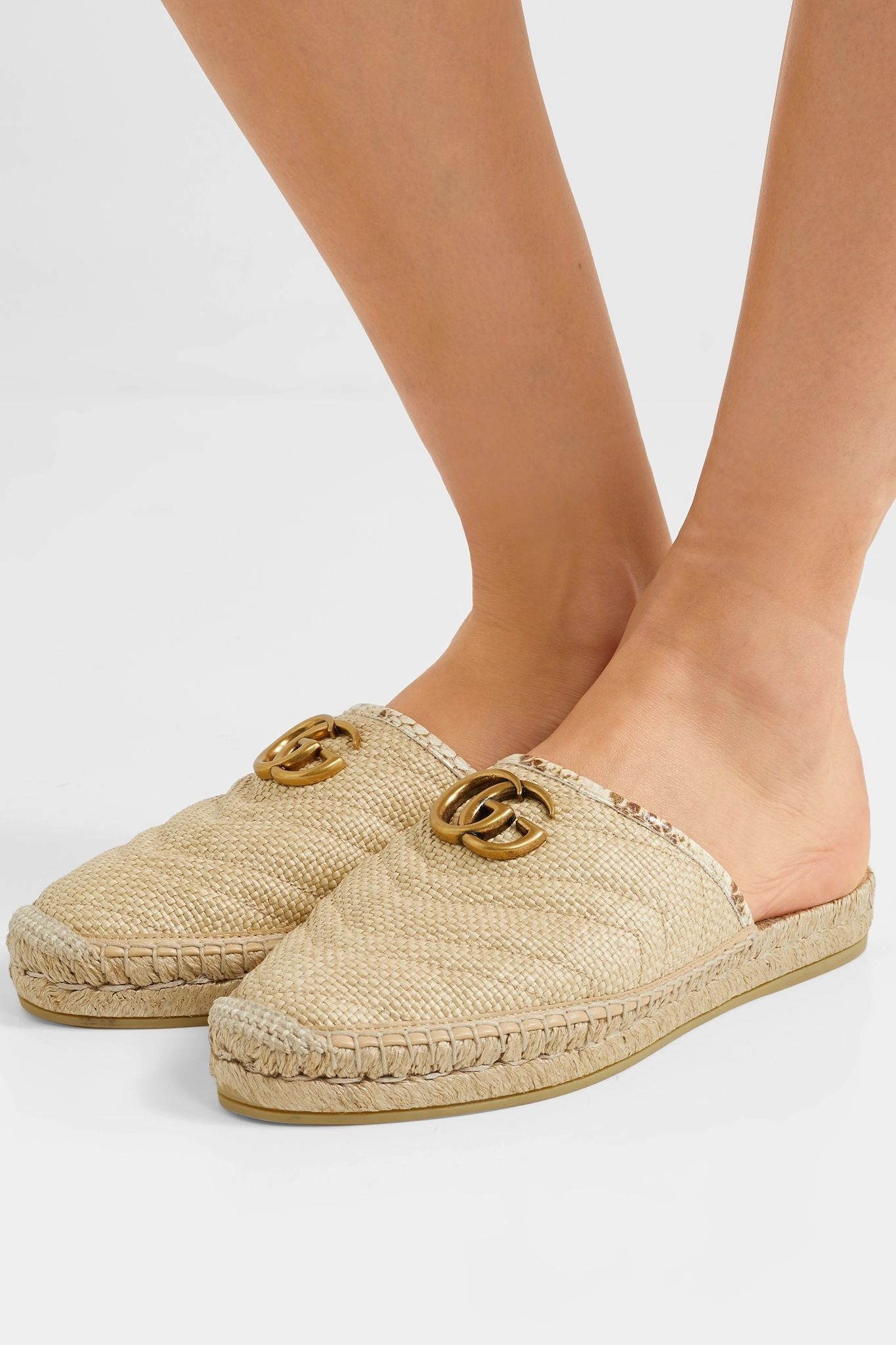 Pilar elaphe-trimmed raffia espadrille slippers - 2