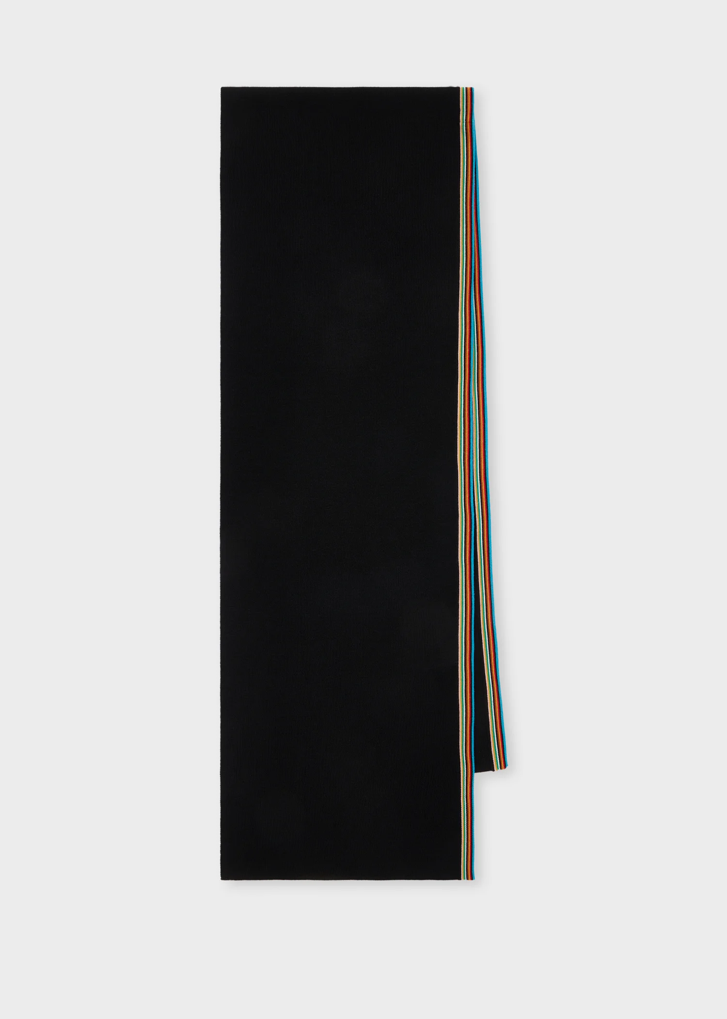 Black Merino Wool 'Signature Stripe' Trim Scarf - 1