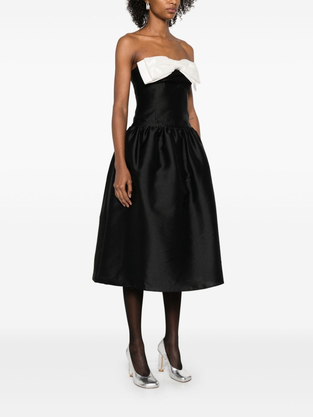 taffeta contrast-bow midi dress - 3