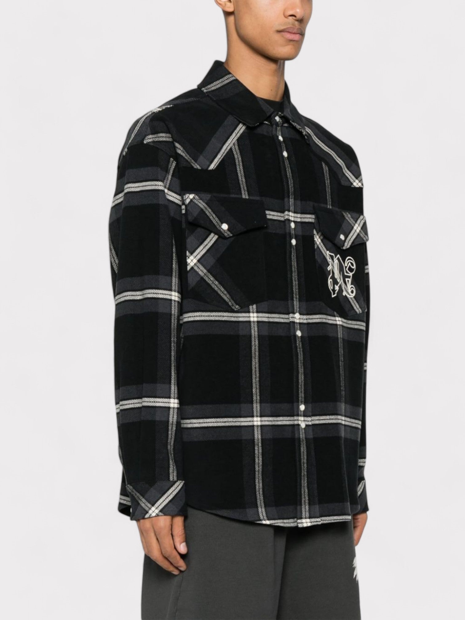 Palm Angels Monogram Check Overshirt Black - 5
