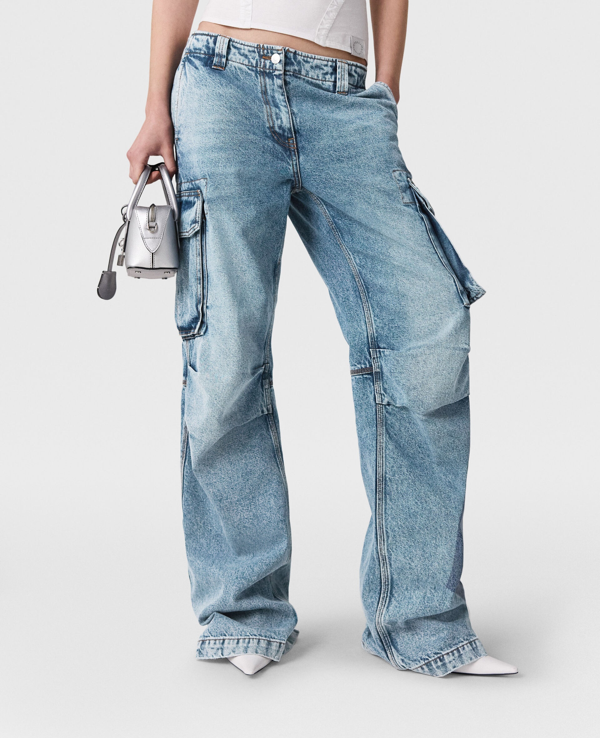 Vintage Wash Denim Cargo Jeans - 6