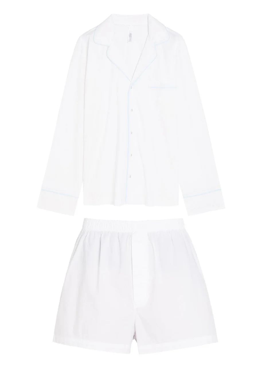 Skims Logo-embroidered Stretch-cotton Poplin Pyjama set - 1