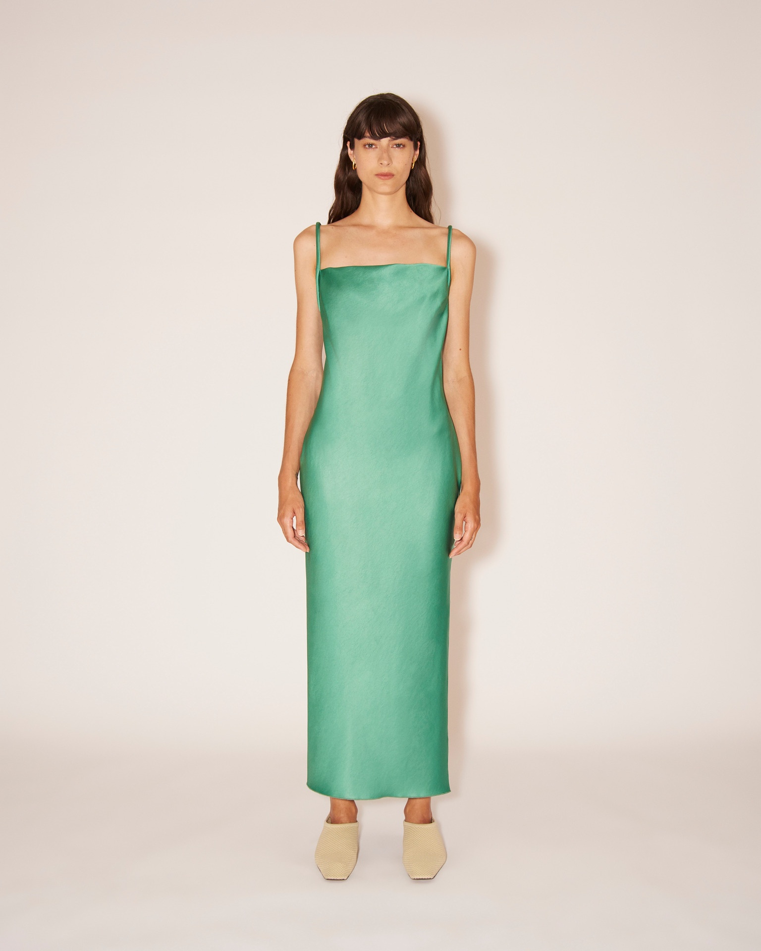 IRMA - Glossy satin slip dress - Green - 2