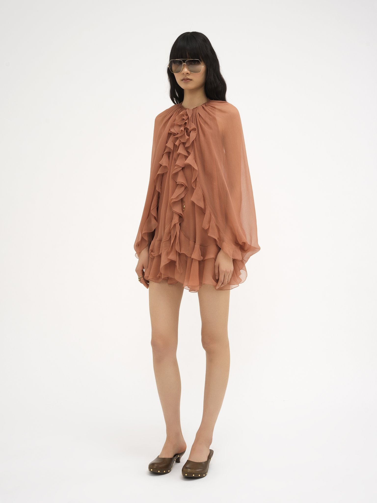 RUFFLED CAPE TUNIC IN SILK MOUSSELINE - 4