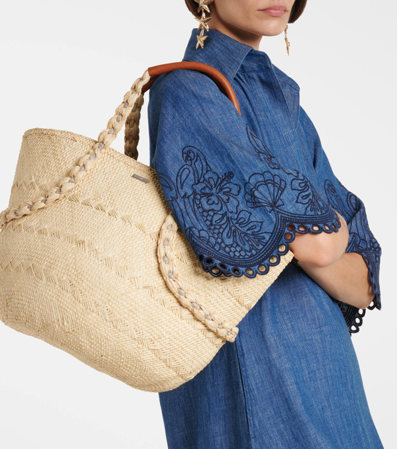 Isla raffia-effect tote bag 2