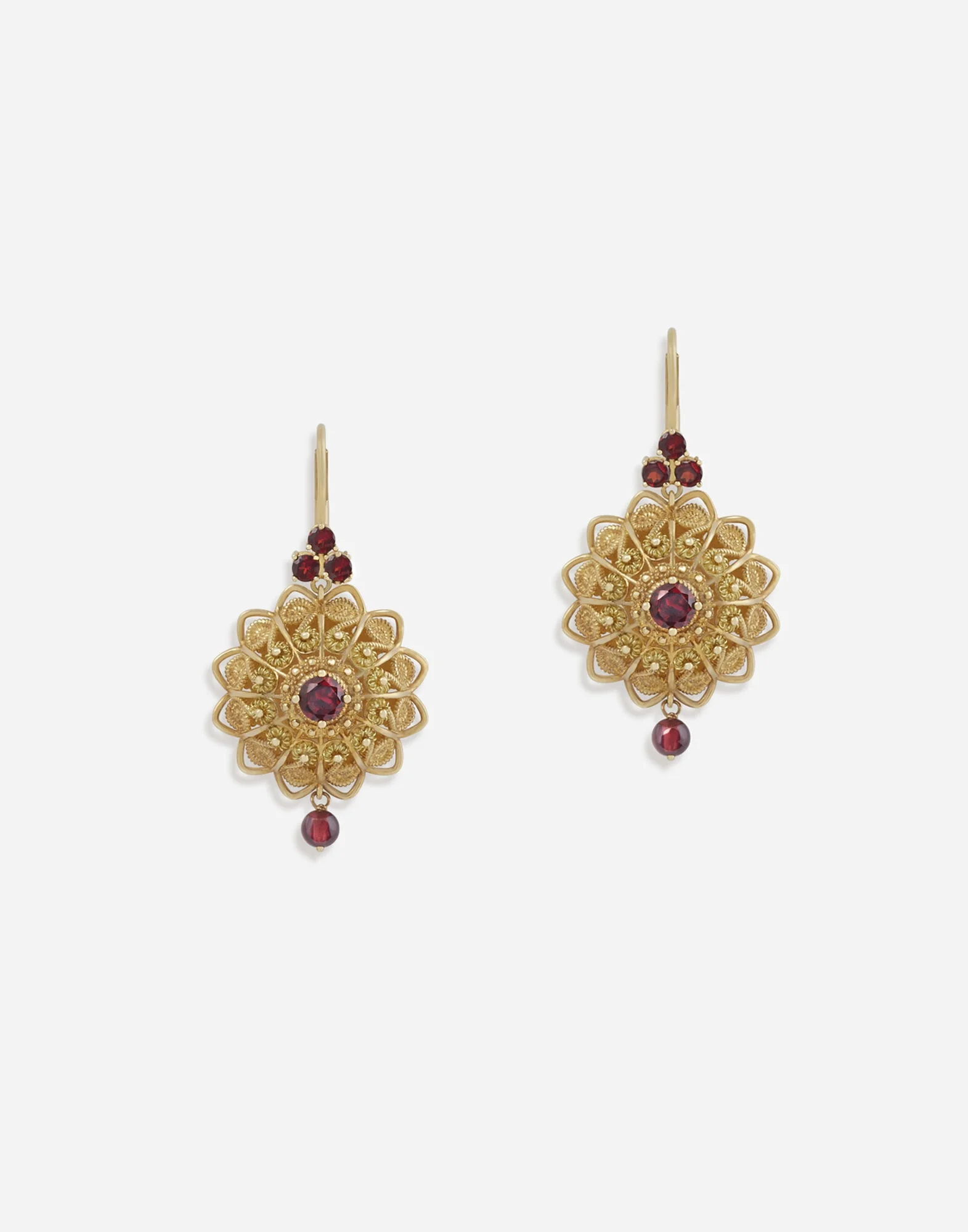 Pizzo earrings in yellow gold and rhodolite garnets - 1