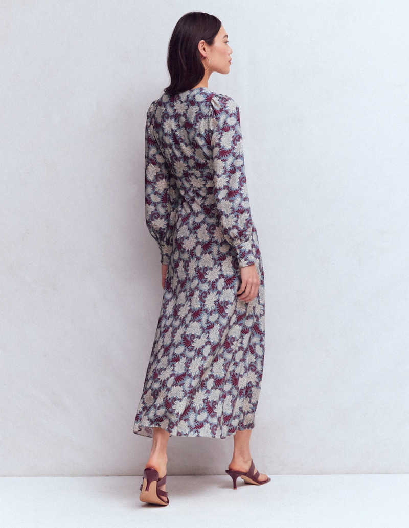 V-neck Blouson Sleeve Dress-Multi Blooming Flora 4