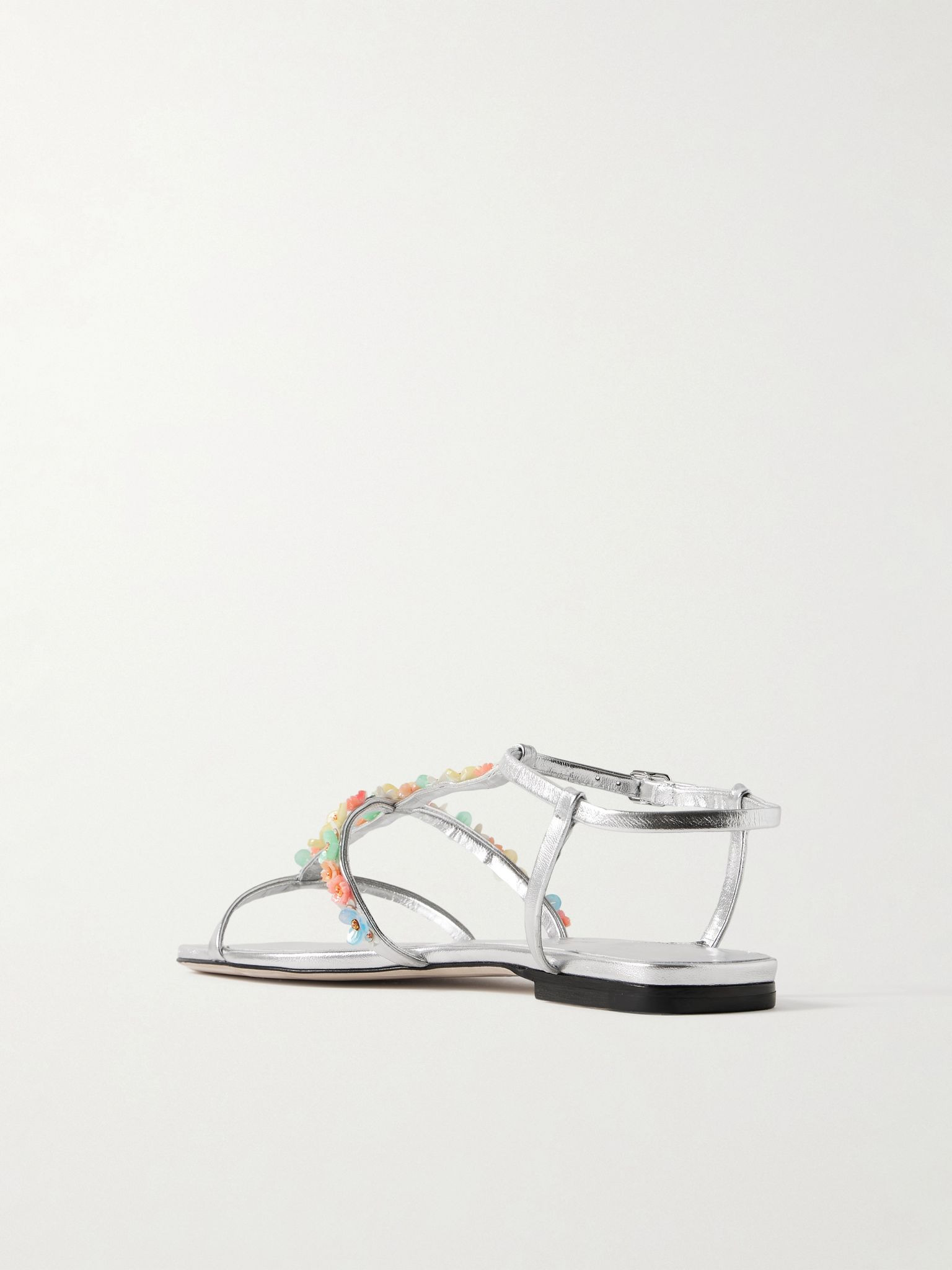 Gwyn bead-embellished metallic leather sandals Silver - 3
