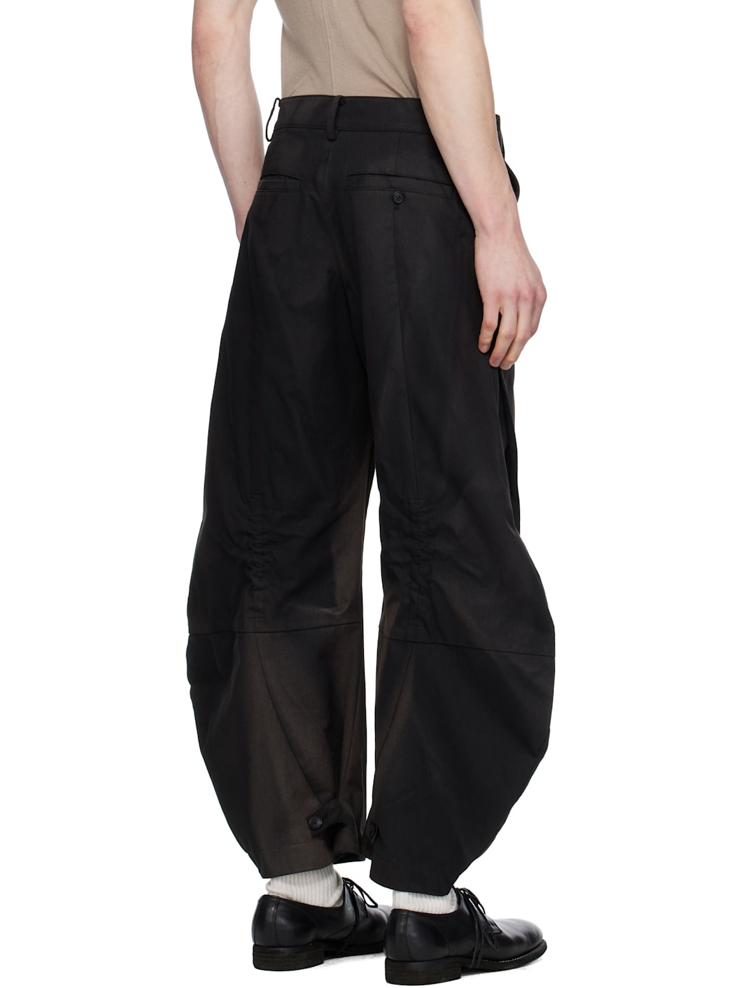 Black Sun-Bleached Curved Drawcord Trousers - 3
