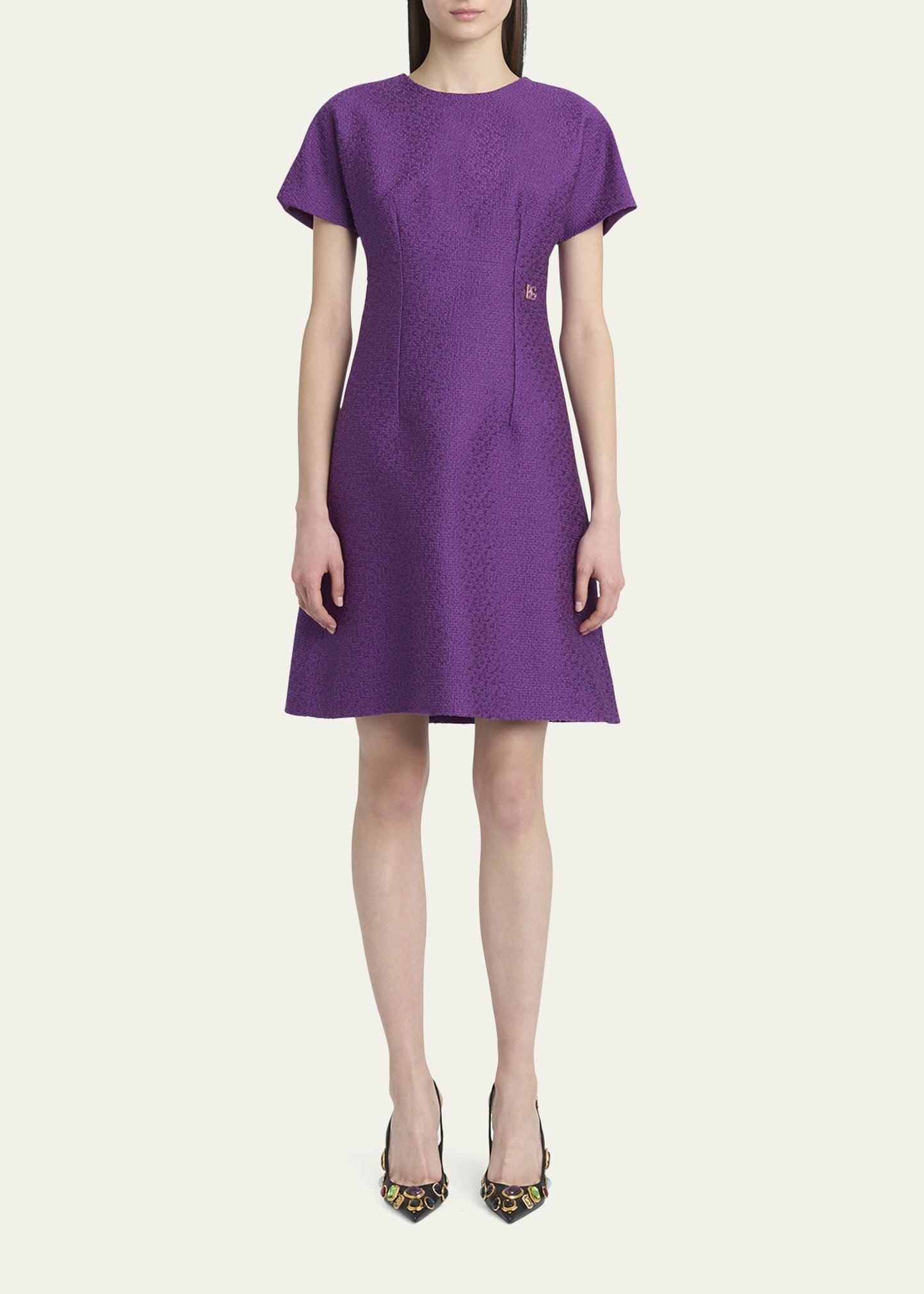 Rachel Short-Sleeve Tweed Mini Dress - 2