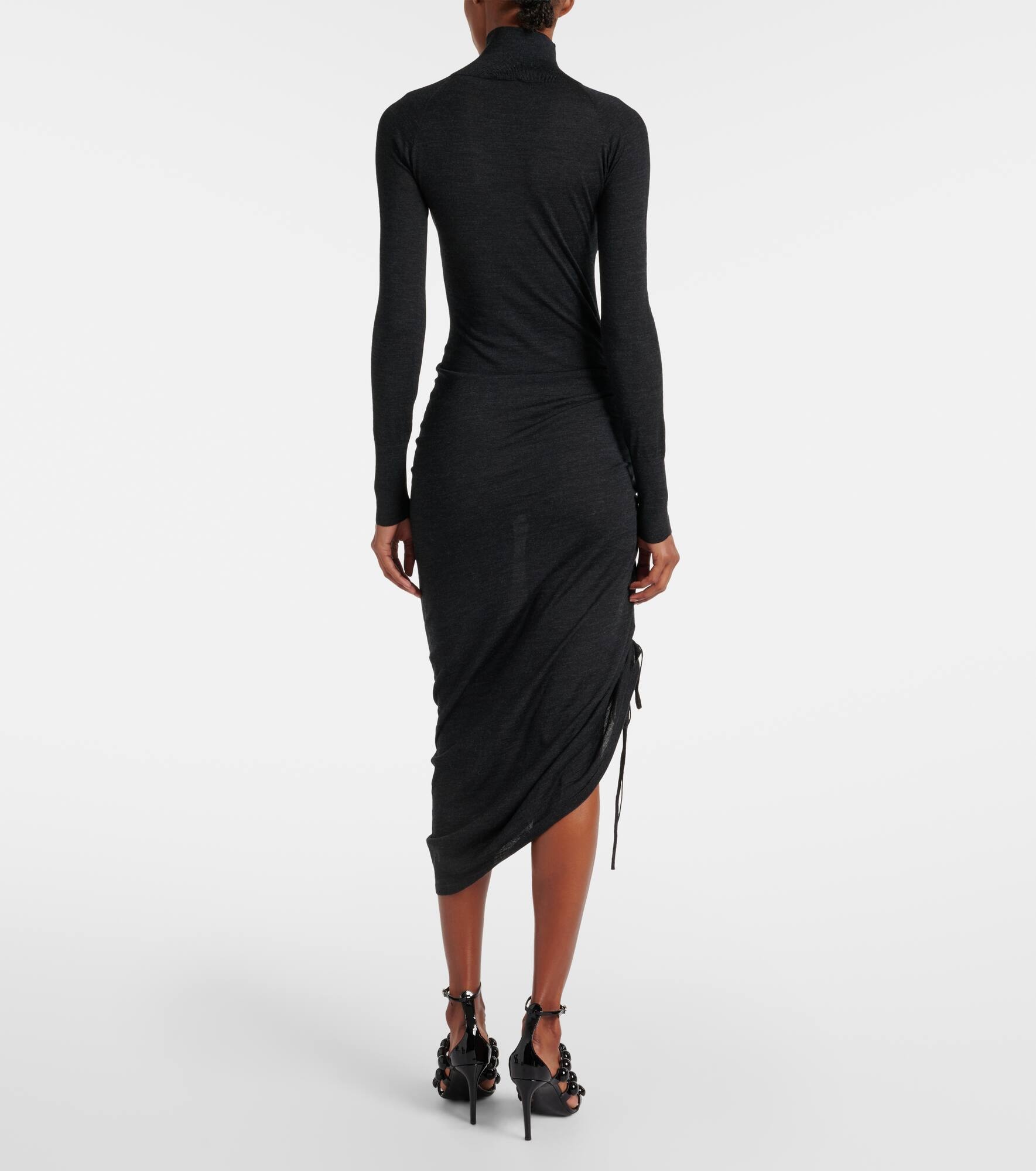 Draped wool turtleneck dress - 3