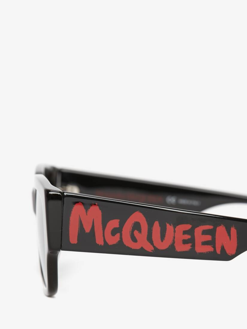 Men's McQueen Graffiti Rectangular Sunglasses in Black/red - 4