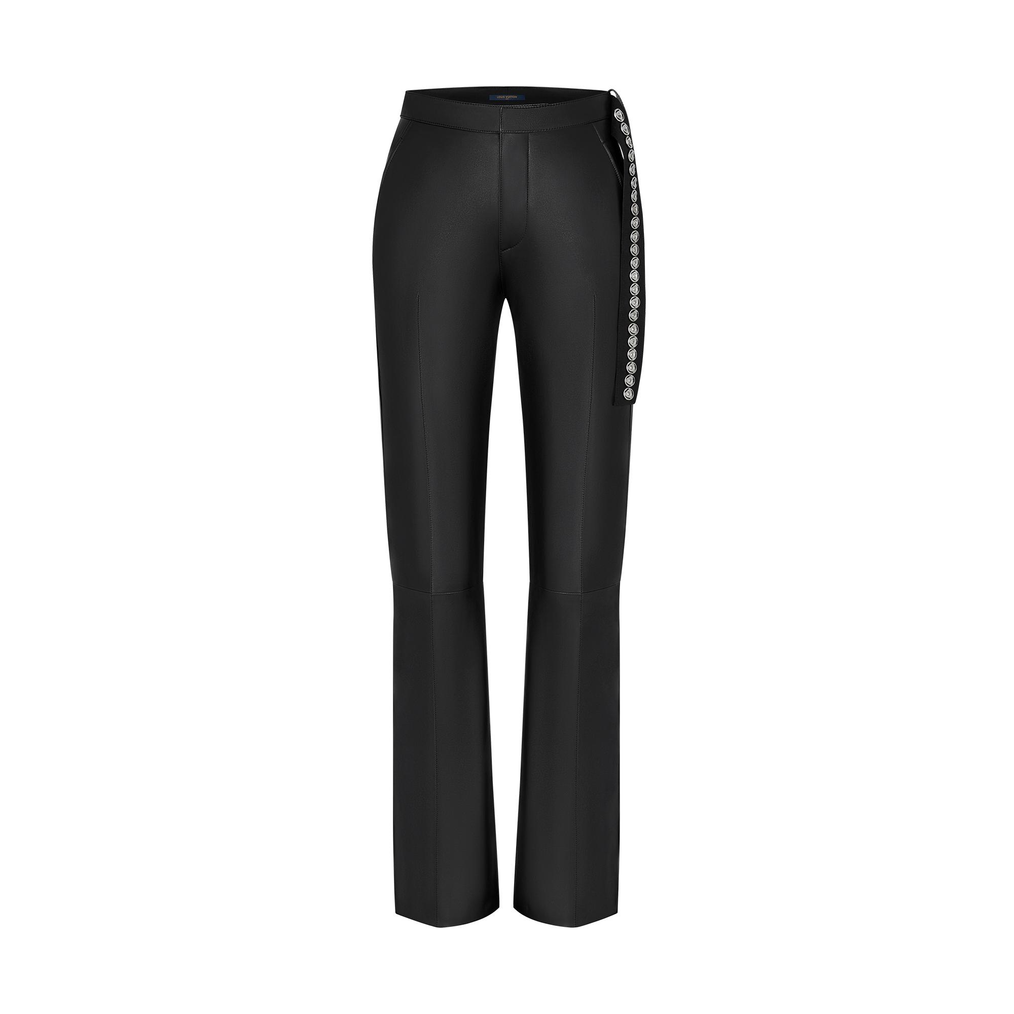 Snap Button Strap Leather Pants - 1