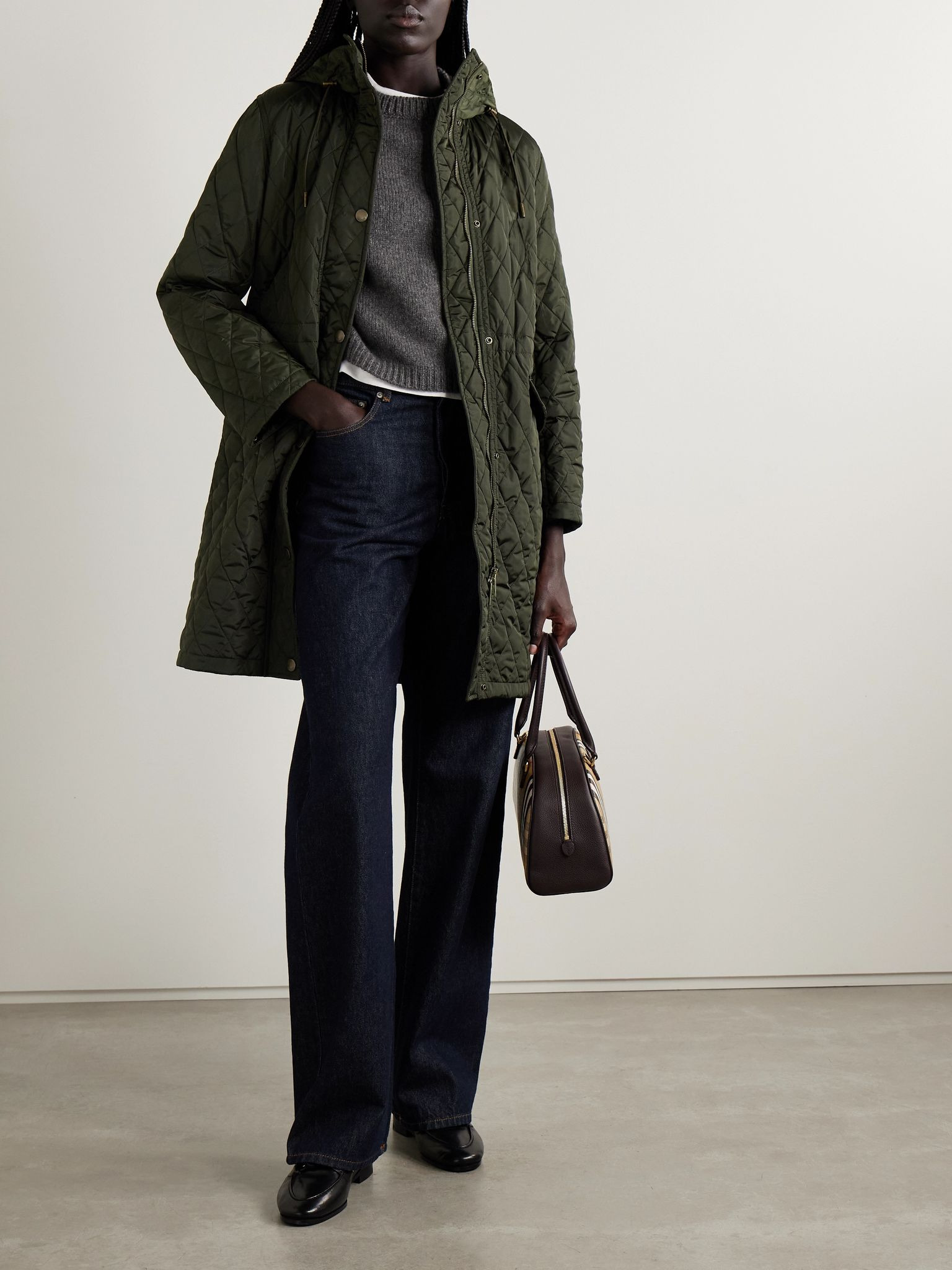Hooded quilted shell jacket Dark green - 2